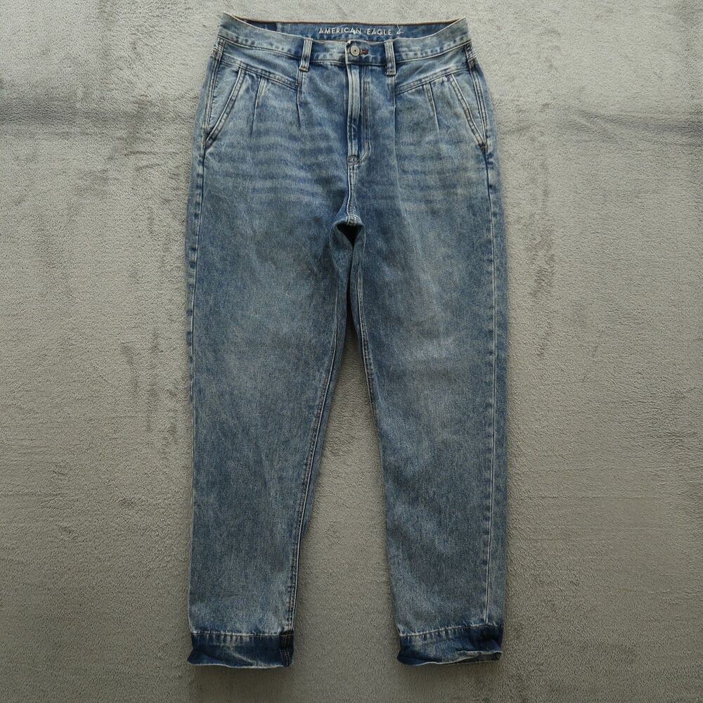 American Eagle Mom Jeans Women's Size 10R High-Rise Pleated Denim 28" Inseam